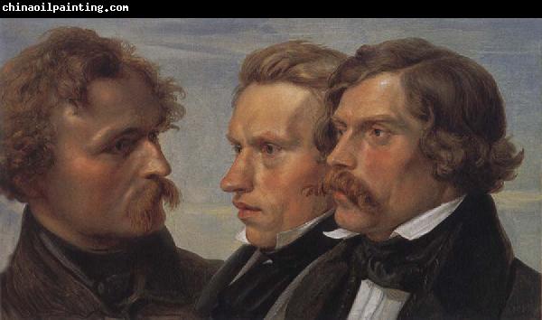 Julius Hubner Portrait of the Painters Carl Friedrich Lessing,Carl Sohn and Theodor Hildebrandt