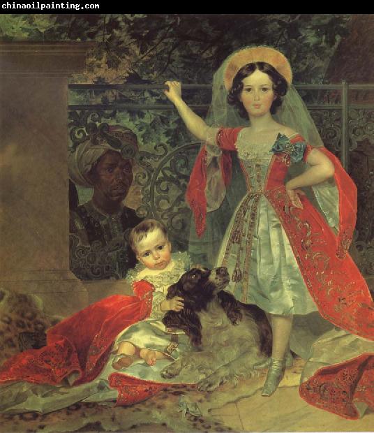 Karl Briullov Portrait of the young princesses volkonsky by a moor