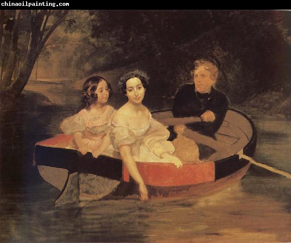 Karl Briullov Portrait of the artistand Baroness yekaterina meller-Zakomelskaya with her daughter in a boat