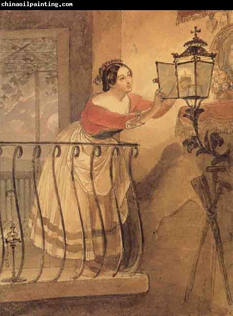 Karl Briullov An Italian Woman Lighting a lamp bfore the Image of the Madonna