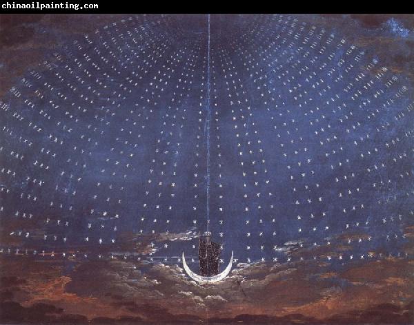 Karl friedrich schinkel In the palace of the Queen of the Night,decor for Mazart-s opera Die Zauberflote