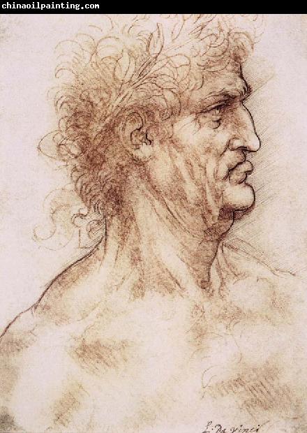 LEONARDO da Vinci Profile one with book leaves gekroten of old man