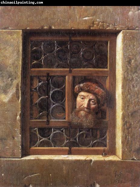 Samuel van hoogstraten Man Looking through a window