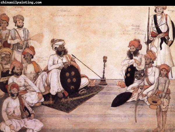 unknow artist Thakur Daulat Singh,His Minister,His Nephew and Others in a Council