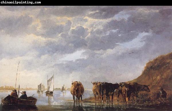 Aelbert Cuyp A Herdsman with Five Cows by a River