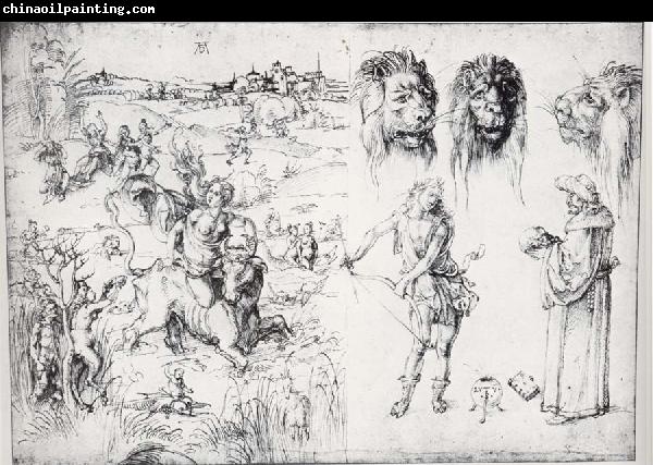 Albrecht Durer Sketch Sheet with the Rape of Europa