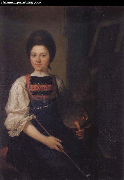 Angelika Kauffmann Selbstbidnis in der Tracht der Bregenzerwalderin mit Pinsel und Palette