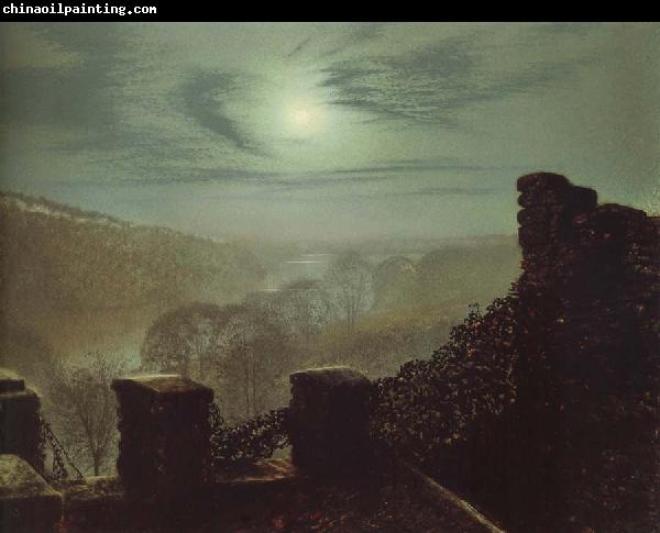 Atkinson Grimshaw Full Moon Behind Cirrus Cloud From the Roundhay Park Castle Battlements