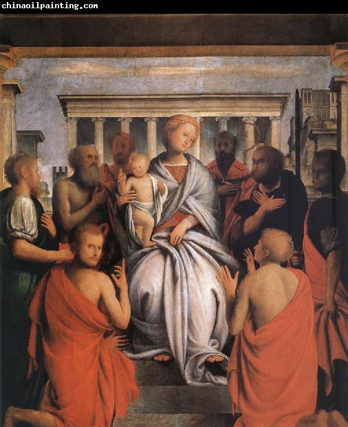 Bartolomeo Suardi The Madonna and the Nino with eight holy