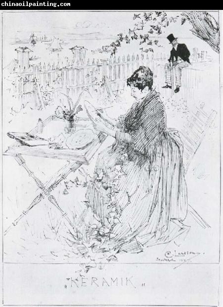 Carl Larsson Ceramics Pen and ink drawing