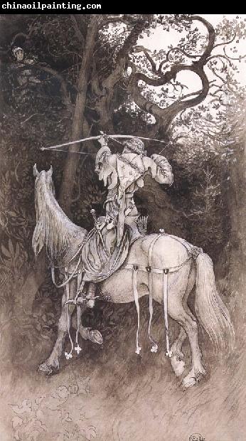 Carl Larsson Erland Draws His Bow Pen and ink Wash-drawing