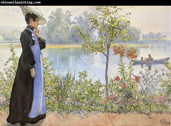 Carl Larsson Late Summer Karin by the Shore