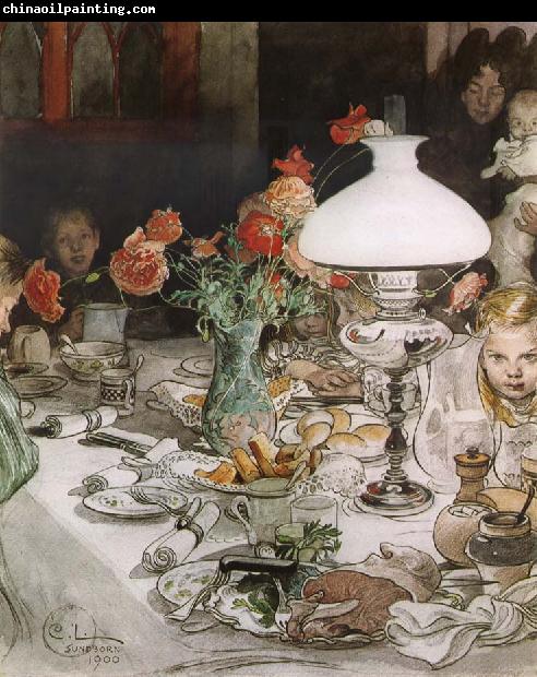 Carl Larsson Around the Lamp at Evening