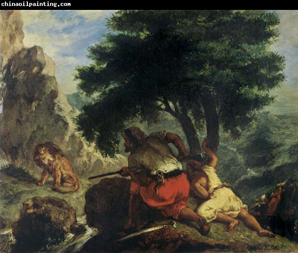 Eugene Delacroix Lion Hunt in Morocco