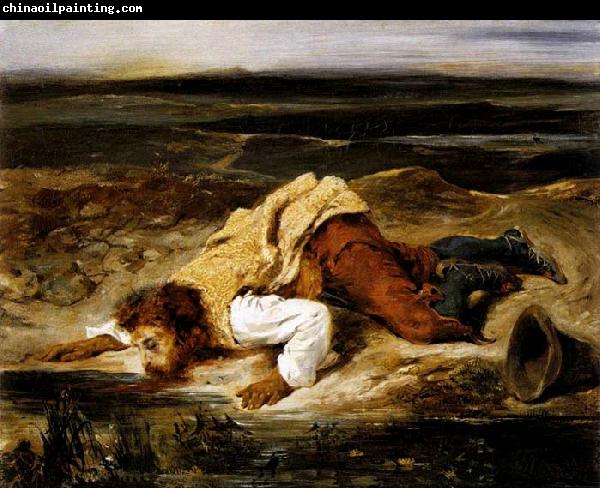 Eugene Delacroix A Mortally Wounded Brigand Quenches his Thirst