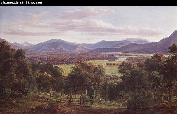 Eugene Guerard Spring in the valley of Mitta Mitta,with the Bogong Ranges in the distance