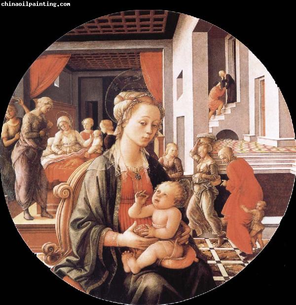 Fra Filippo Lippi Madonna and Son with histories of the life of Holy Ana