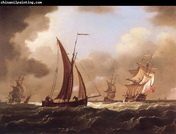 Francis Swaine Small craft at sea in a stiff breeze