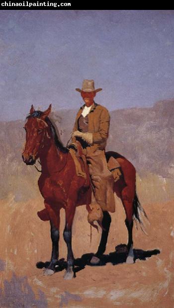 Frederic Remington Mounted Cowboy in Chaps with Bay Horse