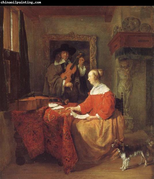 Gabriel Metsu A Woman Seated at a Table and a Man Tuning a Violin