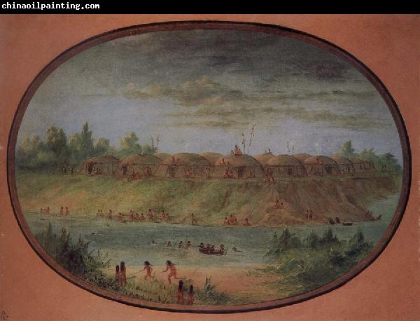 George Catlin Minnetarree Village Seen Miles above the Mandans on the Bank of the Knife River