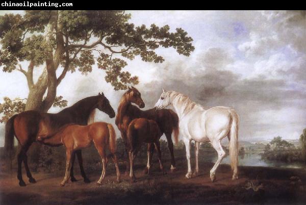 George Stubbs Mares and Foals in a River Landscape