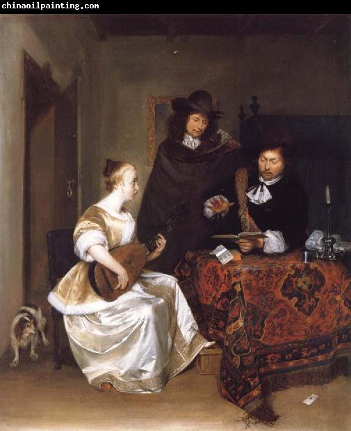 Gerard Ter Borch A Woman Playing a Theorbo to Two Men