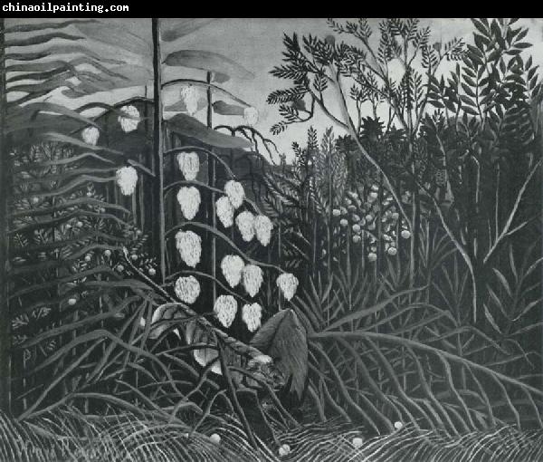 Henri Rousseau In a Tropical Forest.Struggle between the Tiger and the bull