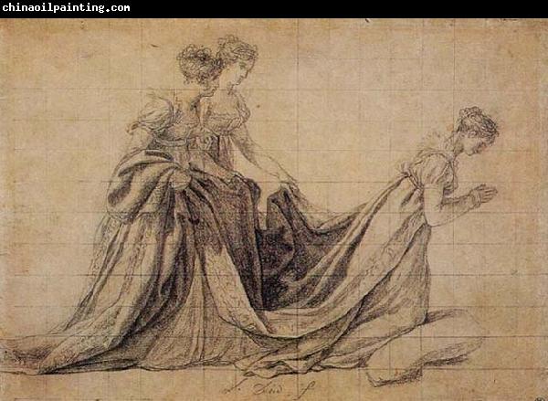 Jacques-Louis  David The Empress Josephine Kneeling with Mme de la Rochefoucauld and Mme de la Valette