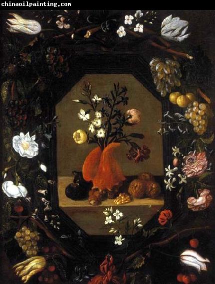 Juan de  Espinosa Still-Life with Flowers with a Garland of Fruit