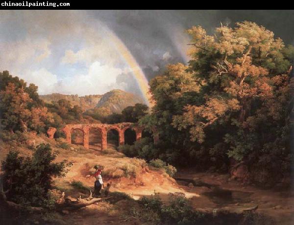 Karoly Marko the Elder Italian Landscape with Viaduct and Rainbow