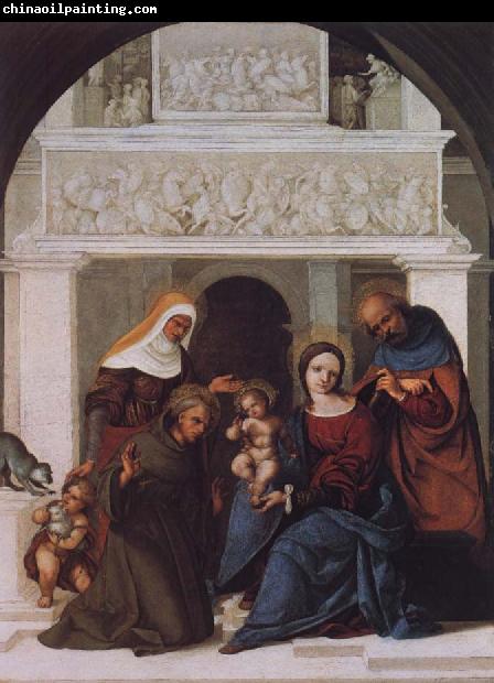 Lodovico Mazzolino The Holy Family with Saints John the Baptist,Elizabeth and Francis