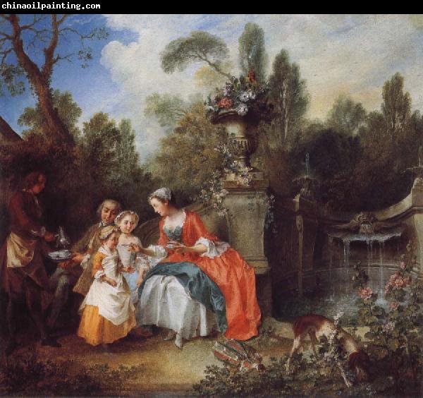 Nicolas Lancret A Lady in a Garden Taking coffee with some Children