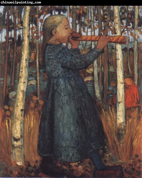 Paula Modersohn-Becker Trumpeting Gril in a Birch Wood