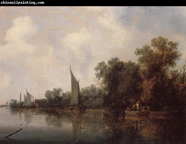 RUYSDAEL, Salomon van A Rievr with Fishermen Drawing a Net