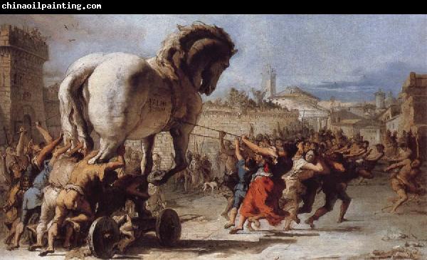 TIEPOLO, Giovanni Domenico The Building of the Trojan Horse The Procession of the Trojan Horse into Troy