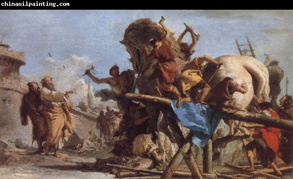 TIEPOLO, Giovanni Domenico The Building of the Trojan Horse The Procession of the Trojan Horse into Troy