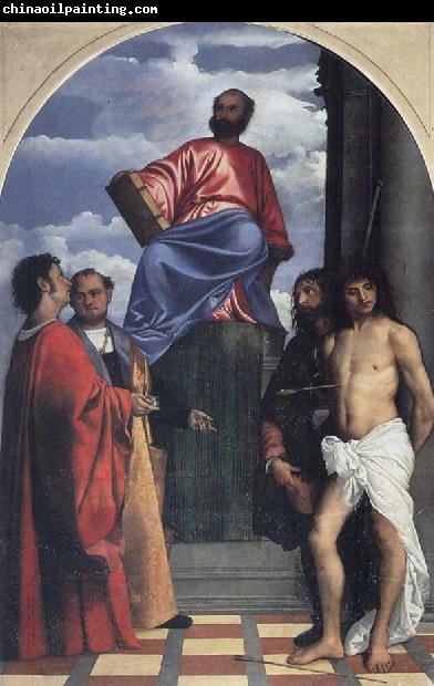 Titian St Mark with SS Cosmas,Damian,Roch and Sebastian