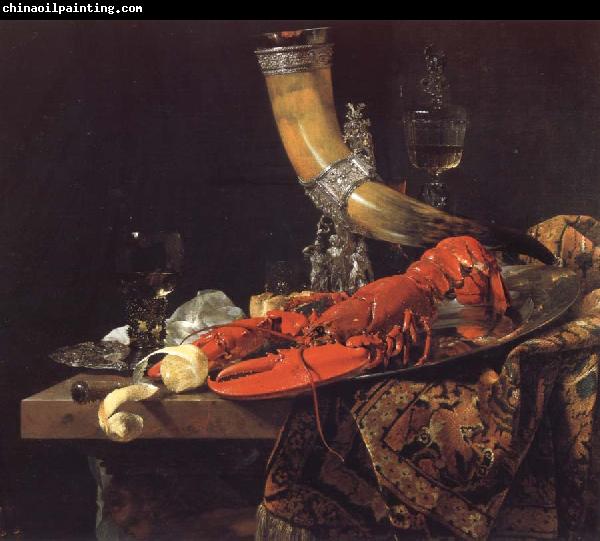 Willem Kalf Still Life with the Drinking-Horn of the Saint Sebastian Archers-Guild,Lobster and Glasses