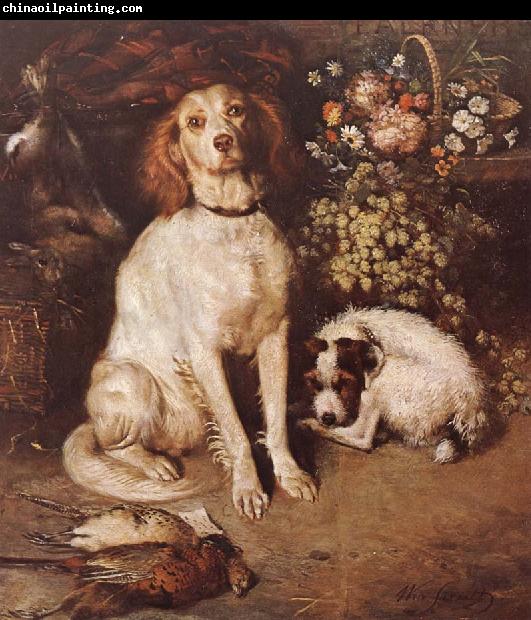 William Strutt Dogs with Flowers and game