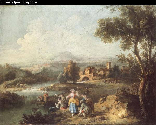 ZAIS, Giuseppe Landscape with a Group of Figures Fishing