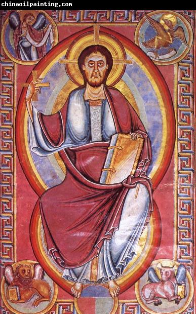 unknow artist Christus in majesty, page from the bible of Stavelot