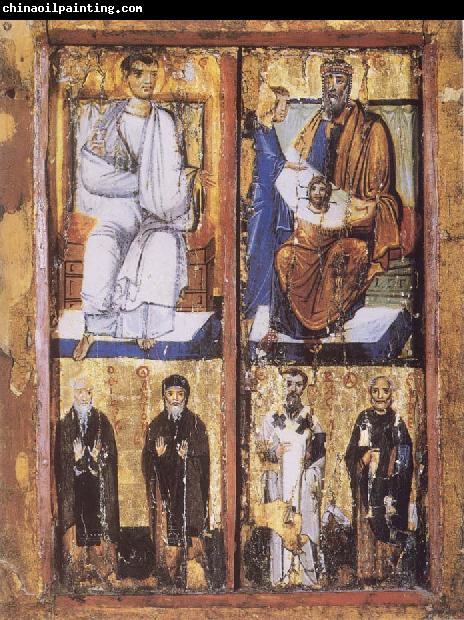 unknow artist The King Abgar Receiving the Mandylion,with the Saints Paul of Thebes