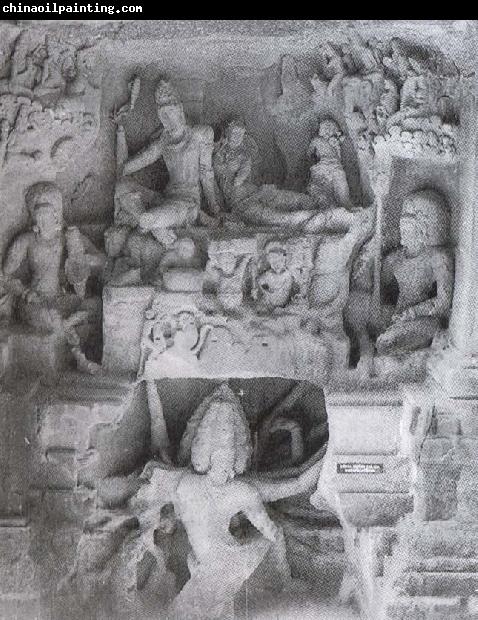 unknow artist Shiva and Parvati on Kailasa Kailasa-whine-peel on Ellora