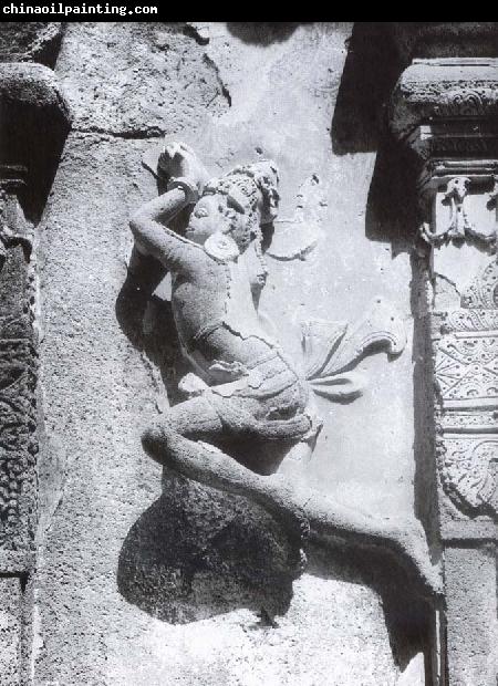 unknow artist Durga and the demon.  Mahisasaramardini-cave Mahabalipuram