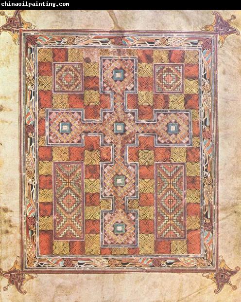 unknow artist Rug page with cross from the Evangeliarium Van Lindisfarne