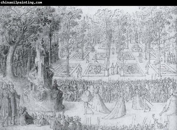 Antoine Caron Court ball following the Ballet of the Provinces of France with a view to gthe gardens of the Tuileries