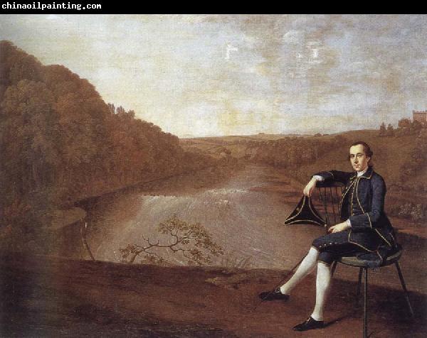 Arthur Devis Philip Howard Seated before a panorama of the river Eden at Corby Castle