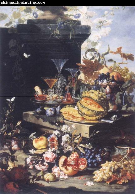 Christian Berentz Flowers of fruits and tray with chalkboard glasses out of blown glass