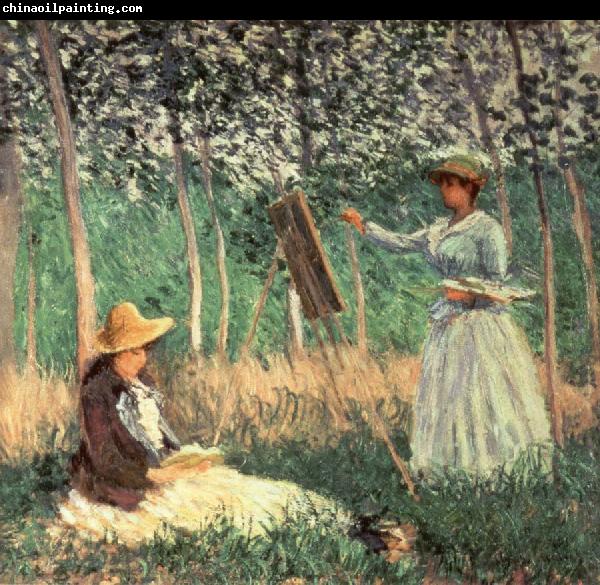 Claude Monet In the woods at Giverny Blanche Hoschede at her Easel with Suzanne Hoschede Reading